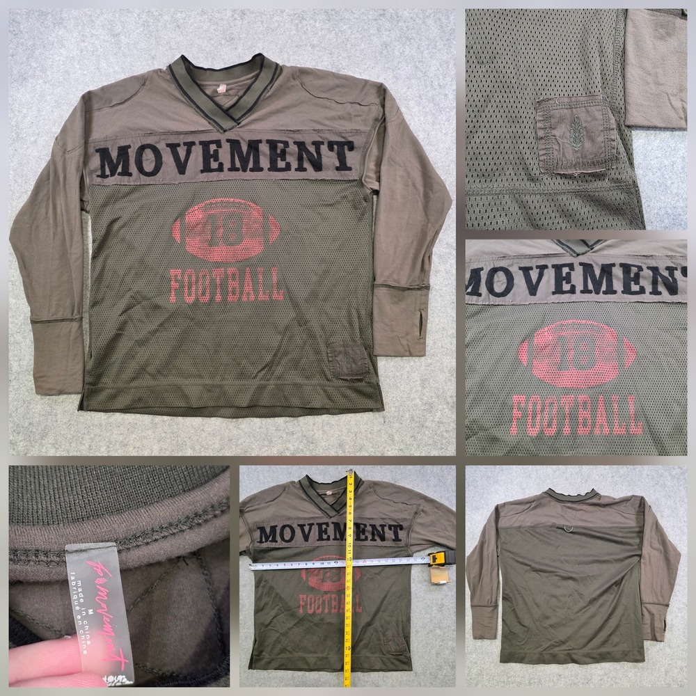 Free People FP Movement Shirt Womens Medium Green Football Mesh Jersey V Neck